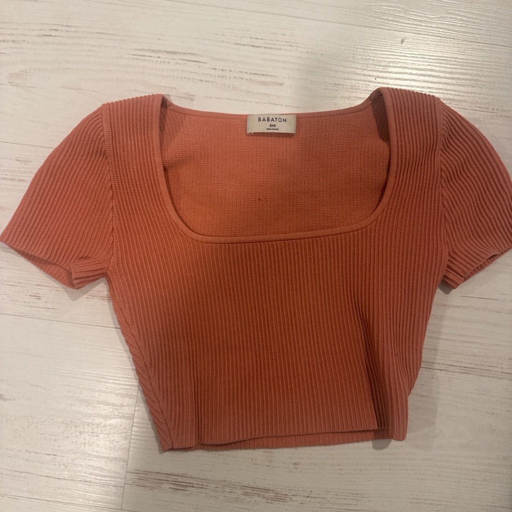 Babaton Ribbed Square Neck Crop Top - Rust